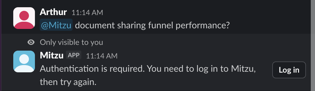 Mitzu authentication prompt in Slack
